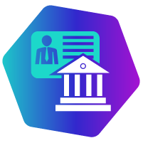 ilustração de carteira de identidade e prédio representando instituição financeira